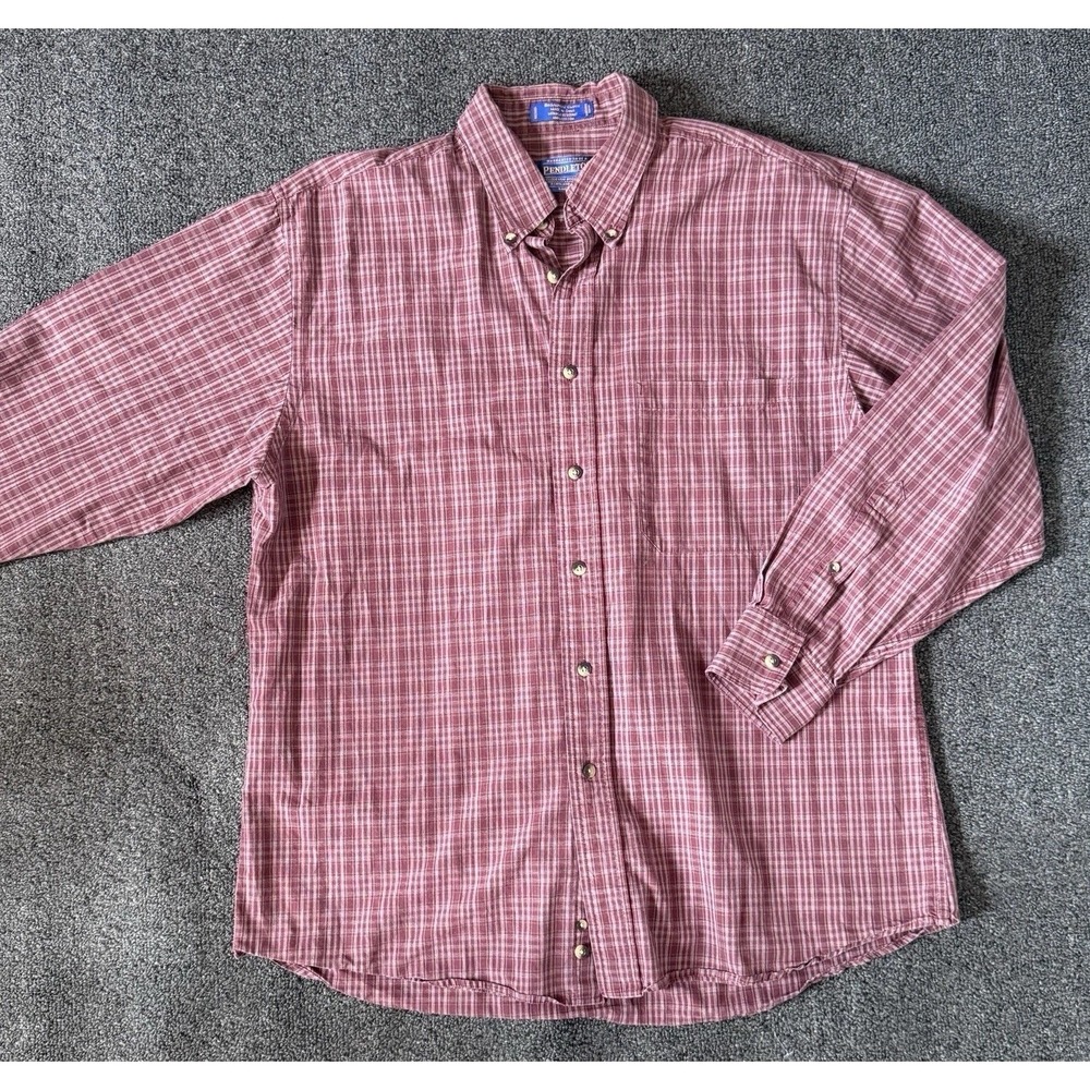 Pendleton Broadway Cloth Plaid Button Down Shirt Men's L‎ Long Sleeve Cotton